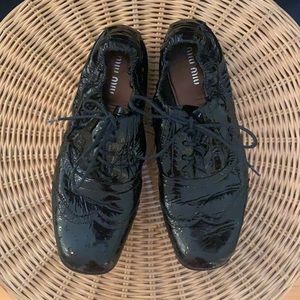 Miu Miu Black Patent Perforated Leather Oxford Brogues